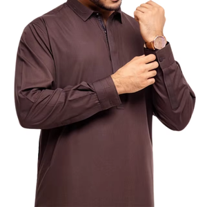 New Deep Chocolate Brown Classic <b>Men's</b> <b>Shalwar</b> <b>Kameez</b> With Crisp Collar And Modern Slim Fit Design Perfect For Religious - Product Image 1