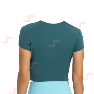 Venta al por mayor verano recortado camisetas para mujeres Casual estilo Retro Vintage moda elemento en blanco Color sólido cuello redondo manga corta - Product Image 4