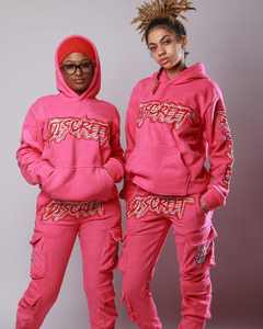 Sudadera con capucha vintage personalizada y pantalones acampanados con cremallera, conjunto de dos piezas, chándal bordado, chándal lavado ácido desteñido al sol para hombre - Product Image 1