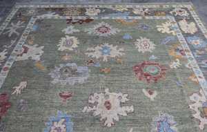 9x12 (270x370 cm) Grand Vintage Low Pile Smile Look Vert Style Persan Oushak Tapis Afghan Tapis En Laine Faits À La Main pour Vivre - Product Image 5