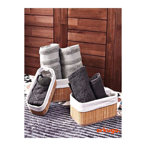 Panier rond en bambou de style moderne en 3 pièces Doublé de tissu Écologique Boîte de rangement polyvalente pour armoire - Product Image 5