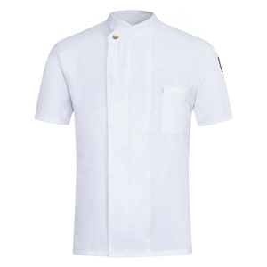 Men's Black <b>Short</b> <b>Sleeve</b> Chef <b>Jacket</b> Woven Polyester Button Closure Restaurant Uniform - Product Image 5