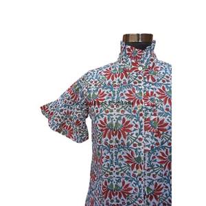 Haut d'été pour femmes, manches cloche, fermeture boutonnée, imprimé numérique floral, coton, vêtements d'extérieur, style vintage décontracté - Product Image 3