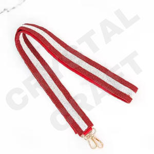 <b>Red</b> And white Customized White Gold Seed Bead Bag Straps 'Hook Em Horns' Fashionable Accessory Beaded <b>Purse</b> Strap - Product Image 1