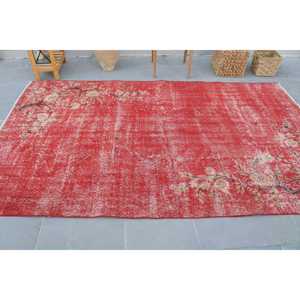 Tapis turc vintage 5,2x8,8 pi (158x267 cm), tapis en laine rouge à motifs floraux - Product Image 3