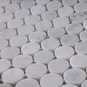 Carrelage en mosaïque de marbre rond moderne, poli blanc gris, résistant à l'eau, décoration murale intérieure pour salle de bain, épaisseur 8 mm - Product Image 5