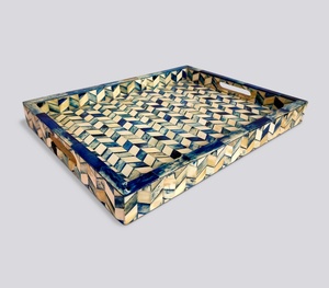 Bandeja de incrustaciones de hueso de forma Rectangular para manualidades, bandeja decorativa para el hogar para mesa de centro, patrón único, prueba de artesanía de hueso - Product Image 2