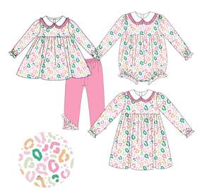 Benutzer definierte Weihnachts stickerei Mädchen Kittel Kleidung Sets OEM Rüschen Langarm Mit Hosen Für Geschwister Kleinkind Day Wear Outfits - Product Image 2