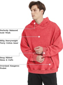 Sweat à capuche délavé à l'acide pour hommes et femmes unisexe surdimensionné Vintage sweats à capuche en coton épais pour hommes 2025 nouvelle mode - Product Image 4