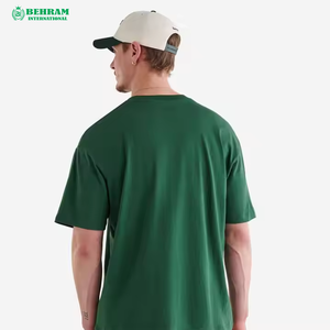 T-shirt décontracté à manches pour homme, style basique, couleur unie, col rond, 100 % coton, tissu de 260 grammes, coupe ample, respirant - Product Image 3