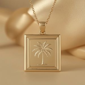 Collar con Colgante de Palmera de Oro de 18K, Joyería de Lujo Ecológica para Hombre y Mujer, Cadena de Eslabones - Product Image 4