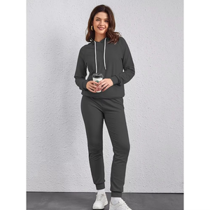 Ensemble de survêtement d'hiver léger à capuche imprimé pour femmes, pour la maison ou la salle de sport - Product Image 4