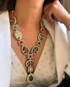 Sabyasachi ชุดสร้อยคอ kundan สีเขียวมรกตเส้นยาวเป็นแรงบันดาลใจชุดเครื่องประดับแต่งงาน zircon polki pakistani - Product Image 5