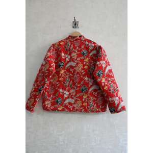 Handmade Reversible <b>Quilted</b> Cotton Jacket Floral Block Print Long Sleeve Women's Winter Jacket Button Closure Soft Padded Cotton - Product Image 4