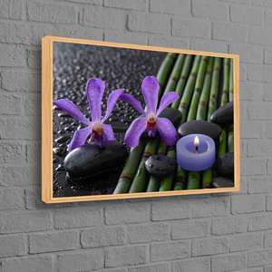 Impression sur toile élégante avec motif de forêt de bambou et d'orchidées violettes, 1P - Cadre naturel - Product Image 1