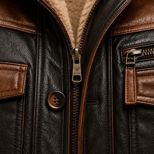 Premium Quality <b>Men's</b> <b>Leather</b> <b>Jacket</b> With Sherpa Lining Turn-down Collar Button Closure - Product Image 2