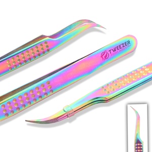 Pince à épiler semi-courbée de 12 cm pour extensions de cils, poignée à prise diamantée, pointe en fibre, pince à épiler de précision pour cils - Product Image 5