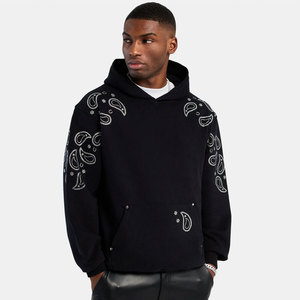Pull-over à capuche avec logo en strass personnalisé Streetwear en molleton de coton épais Sweats à capuche surdimensionnés pour hommes fournisseur en gros OEM - Product Image 1