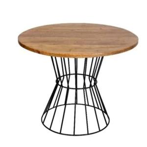 Juego redondo de diseño moderno, mesa de alambre de hierro superior de madera, muebles para el hogar para uso en la sala de estar - Product Image 1