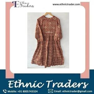 ชุดเดรสพิมพ์ลายด้วยมือชุดเดรสผ้าฝ้ายอินเดียและปากีสถาน - Product Image 6