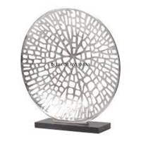 Luxueux qualité forme ronde marbre blanc et argent brillant poli métal Base support Sculpture décor à la maison Accents fournitures