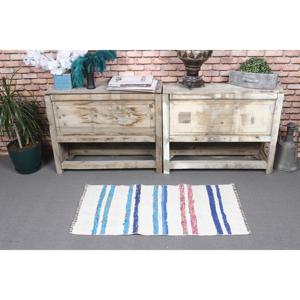 Tapis turc vintage, petit tapis de 1,7 x 3,2 pieds, tapis abstrait blanc et bleu - Product Image 2