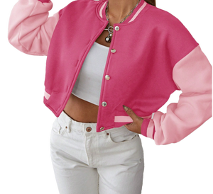 Blouson d'hiver unisexe en toile rose Chicago avec motif de lettres, col montant, style vintage, logo sur le devant - Product Image 1
