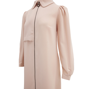 Beige Satin <b>Zip</b>-Up <b>Abaya</b>-Modest Straight Silhouette - Product Image 2