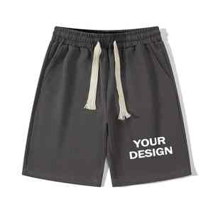 Pantalones cortos de algodón transpirables de verano para hombre con logotipo personalizado patrón sólido medio informal tejido Gymwear cordón al por mayor para uso al aire libre - Product Image 3
