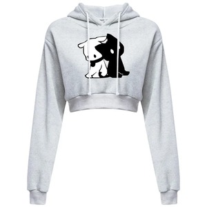ผู้หญิงCrop Top HoodieลําลองแขนยาวHoodedสั้นเซ็กซี่พิมพ์Cropเสื้อกันหนาว 10 สีPullover Tops
