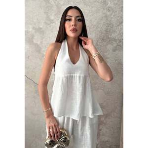 <b>White</b> Flamed Two-Piece Set with <b>Belt</b> - <b>White</b> - Product Image 3