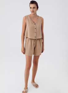 Vêtements de nuit pour femmes vêtements de détente femmes ensembles pyjamas personnalisés sans manches femmes pyjama coton mousseline ensemble Spaghetti sangle noir - Product Image 3