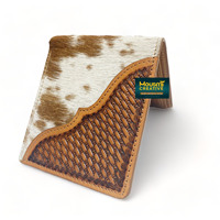 Gaya barat asam cuci rambut pada dompet kulit lipat Bi kulit dompet pria dengan Tooled kulit Patch Multi desain tersedia