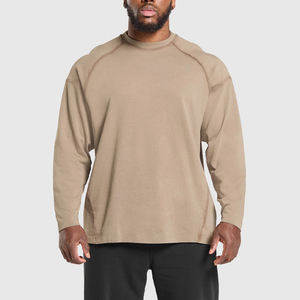 Camiseta informal de manga larga con cuello redondo para hombre al por mayor, camiseta de entrenamiento y ropa de calle de algodón de primera calidad - Product Image 2