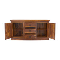 Meuble de cuisine rustique en teck massif de style mid-century, buffet réglable avec grille en fer forgé