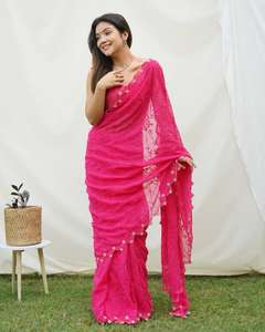 Pure Georgette Saree con hilo de viscosa funciona con Handwork border Wedding wear Sari, Designer Party Wear Saree. - Product Image 5