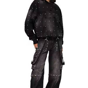 Sweat à capuche en molleton français 100% coton surdimensionné pour homme, logo personnalisable, vêtement décontracté d'hiver avec détails en strass - Product Image 6