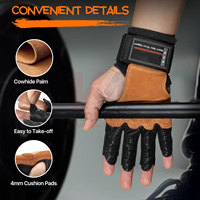Gants de musculation en cuir de qualité supérieure, demi-doigts, pour femmes et hommes, respirants, légers, avec support intégré pour les poignets, protection complète de la paume, pour la salle de sport