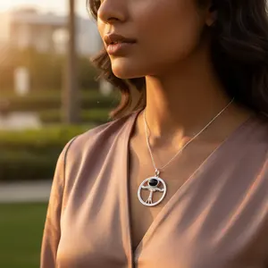 Colgante de Plata 925 con Piedra de Ónix y Símbolo de la Paz, Chapado en Rodio, Oro Rosa, Amuleto Religioso con Patrón Numérico, Joyería para Mujer - Product Image 2