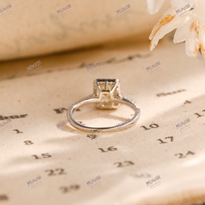 Anillo de compromiso de zafiro amarillo de corte radiante de 1ct con halo brillante, anillo de declaración de oro sólido para mujer - Product Image 3