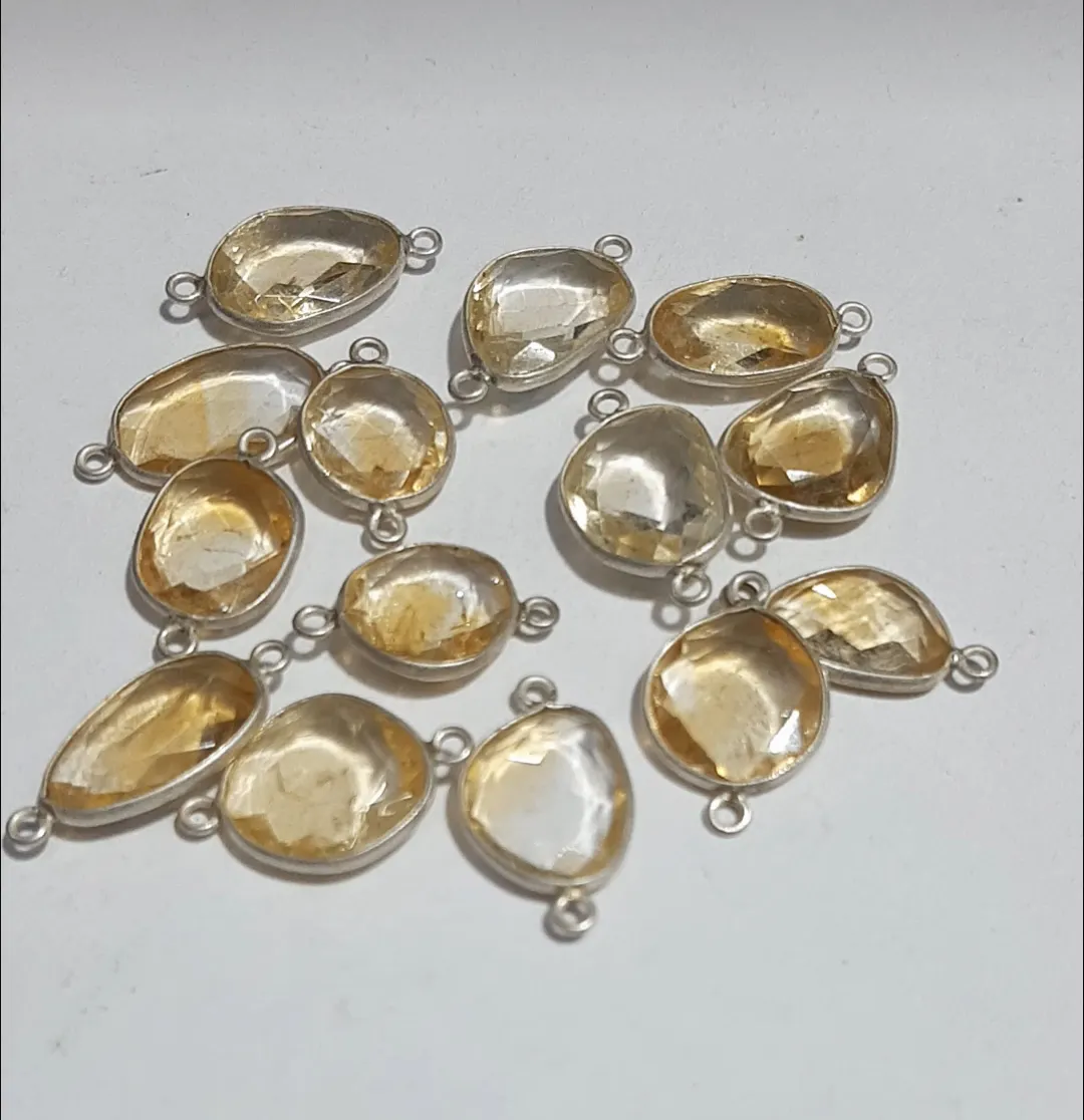 Toppest Set Bezel lapis emas perak, kualitas Oval bentuk Citrine konektor Loop ganda 10 mm ukuran untuk pakaian pesta perhiasan