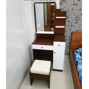 BTD68039 Reddish-Brown Rubberwood Dressing <b>Table</b> Set Modern European French Design Solid Wood MDF with <b>Mirror</b> Metal Features - Product Image 2