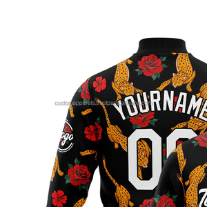 Chaqueta universitaria personalizada con cuello levantado y decoración bordada Mangas en contraste con el logotipo frontal-Team Spirit Wear - Product Image 3