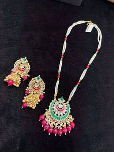 TISHYA DIAMOND Ethnic Gold Plated Copper Alloy Imitation <b>Pearl</b> Brilliant Cut Tassel Necklace Earring <b>Set</b> Women's Wedding <b>Jewelry</b> - Product Image 4