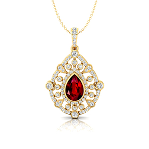 Design minimaliste à la mode coupe poire 1.3 carats rubis naturel pierres précieuses pendentif à breloques en or massif 18 carats orné de vrais diamants - Product Image 5