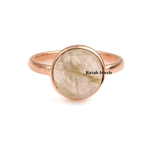 2025 RJR0227 mujeres estilo clásico 925 plata esterlina bisel ajuste piedra preciosa anillo Natural oro rutilo cuarzo chapado en oro rosa - Product Image 1