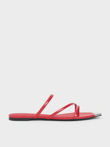 2024 été mode confortable pur cuir véritable brique rouge plat sandales pointues avec bout doré pour femmes et dames - Product Image 2