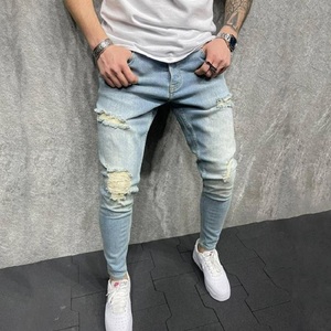 Latest Custom New Design Men Distressed Fashion Jeans Trouser OEM <b>Denim</b> Ripped tear Fancy Unbranded <b>Stretched</b> Men Jeans - Product Image 2