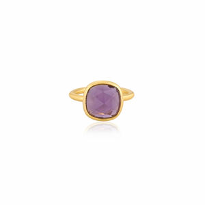 925 Sterling Solid Silver <b>Purple</b> Amethyst Gemstone Handmade Wholesale Ring Yellow Gold Plated Jewelry Gift For Her - Product Image 1