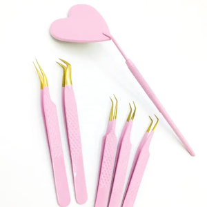 Pinzas para cejas de acero inoxidable al por mayor, pinzas para pestañas inclinadas de oro rosa, aplicadores de pestañas con características de etiqueta privada - Product Image 6
